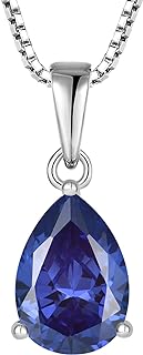 Tanzanite Teardrop Pendant Necklace with Box Chain for Women, Pear Cut Sterling Silver Solitaire Design