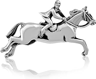 WithLoveSilver 925 Sterling Silver Jumping Horse Horseshoe Equestrian Brooch Pin