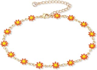KELAIEN Ankle Bracelets for Women 14k Gold Plated Anklets Dainty Evil Eye Daisy Charm Beaded Chain Anklets for Women Waterproof Summer Adjustable Boho Beach Foot Chain Jewelry
