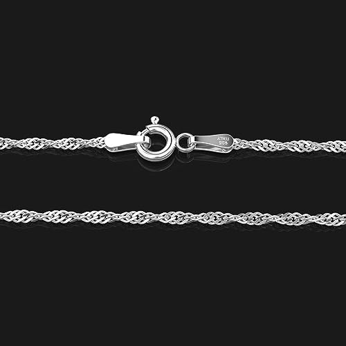 Sterling Silver Italian Twisted Curb Chain Necklace for Women and Men, Thin 1.5mm Singapore Chain, Solid 925 Tarnish Resistant, Perfect for Pendants and Layering, Sizes 15" - 38"