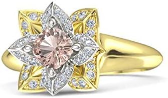 0.80 Carat Cushion Cut Created Morganite Stone, Lotus-Inspired 14KT Two Tone Gold Plated 925 Sterling Silver Engagement Ring for Women, Size 5