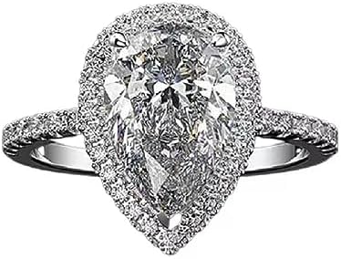 925 Silver Ladies Classic 18K Ring Fashion Elegant Drop Pear Shape Ring Engagement Wedding Ring Ideas Sparkling Drop Shaped Zircon Wedding Rings for Women Wedding Jewelry Sizes 6-10 569