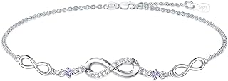 OCJ Sterling Silver Infinity Symbol Bracelet with Cubic Zirconia & Dec Birthstone, Adjustable Rolo Chain and Lobster Claw Clasp