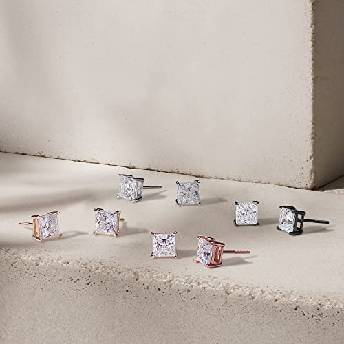0.6-4ct Princess Moissanite Earrings, D Color VVS1 Clarity Lab Created Diamond 18K White Yellow Rose Gold Vermeil S925 Sterling Silver Moissanite Screw Back Earrings Valentine's Day Gifts