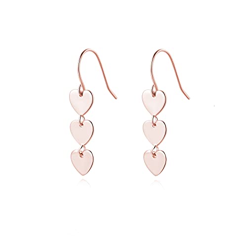 Reffeer Solid 925 Sterling Silver Love Heart Drop Earrings Dangle for Women Girls Small Heart Drop Earrings Hook Studs