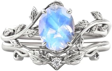 Amethyst Vine Leaf Ring Set Sterling Silver, Oval Cut 8X6 MM Amethyst Engagement Wedding Anniversary Rings for Women