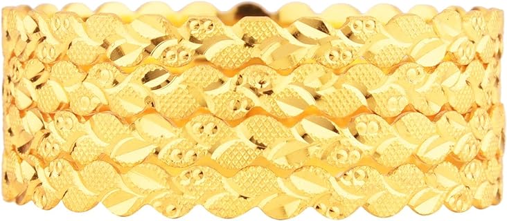 Efulgenz Indian Bangle Set Gold Tone Plain Glossy Engraved Bracelet Bangle Jewelry for Women