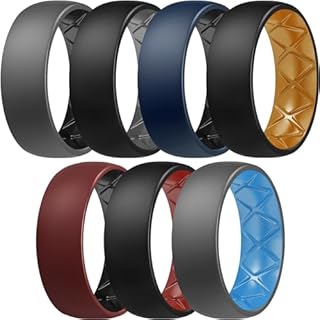 Premium Silicone Men's Wedding Rings by Egnaro - Packs of 1/4/6/7 Breathable, Comfortable, Non-Conductive Wedding Bands with Air Flow Grooves - Ideal for Active Men