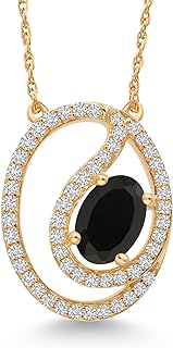 Oval Black Onyx and Diamond Pendant Necklace with Cable Chain and Spring Ring Clasp for Women, Crafted in 10k Yellow Gold - Elegant Gemstone Design by Gem Stone King