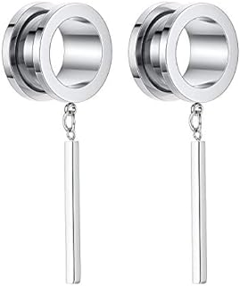 Surgical Steel Dangle Gauge Earrings with Minimalist Vertical Bar Design for Women