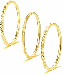 KAZITSAN 1mm 3pc Women Men Stainless Steel Rings fashion Plain Band Knuckle Stacking Midi Rings Silver/Rose Gold Wedding Band Comfort Fit