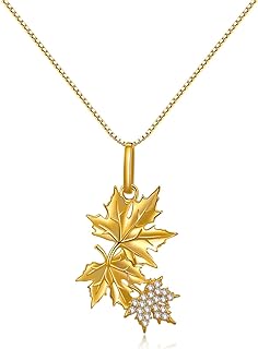 Necklaces for Women 925 Sterling Silver Gold Necklace Maple Leaf Pendant Autumn Silver Jewelry Fall Leaf Cute Statement Gift for Girls