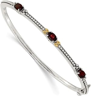 925 Sterling Silver Polished With 14k Yellow Garnet Cuff Stackable Bangle Bracelet Measures 3mm Wide Jewelry Gifts for Women