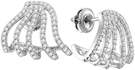 The Diamond Deal 10kt White Gold Womens Round Diamond Lobe Half Hoop Earrings 5/8 Cttw