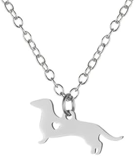 Art Attack Stainless Steel I Love My Dachshund Chain Necklace, Dog Lover Heart Pet Puppy Rescue Charm Pendant (Silver)