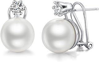 Jiamiaoi Pearl Stud Earrings for Women Girls Pearl and Diamond Stud Earrings 6mm-13mm Big Pearl Earrings Hypoallergenic Pearl Diamond Earrings Studs Come with Gift Box