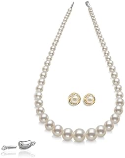 Pearl Jewelry Set-Pearl Necklaces for women AAAA Cultured Pearls Earrings Sterling Silver Clasp 18-19 Inch Necklace