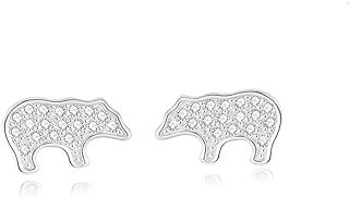 Polar Bear Shaped Cubic Zirconia Sterling Silver Stud Earrings for Women and Girls