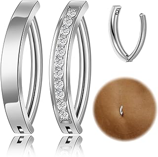 2-Pack Titanium Belly Button Rings with Cubic Zirconia Design for Women and Girls - Hypoallergenic 14G REVOLIA Clicker Rings for Sensitive Skin - 10/12MM