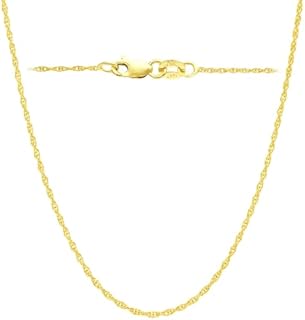 ITALIAN FASHIONS 14K, 10K Yellow or White or Rose Solid Gold Italian Diamond Cut 0.8 mm, 0.9 mm, 1 mm, 1.1 mm, 1.2 mm Rope Chain Necklace Thin & Strong gold chain - Lobster Claw Clasp or Spring Ring Clasp Thin And Lightweight MADE IN ITALY