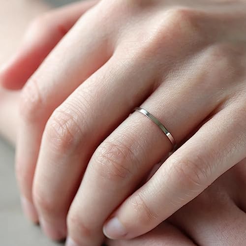 MILACOLATO S925 Sterling Silver Rings for Women Men 18K White Gold Plated Stackable Statement Thin Plain Thumb Ring High Polished Wedding Band Ring Comfort Fit Size 5 to 10, 1mm 2mm 3mm 4mm 6mm