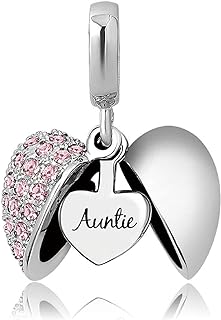 KunBead Auntie Aunt Love Openable Heart Birthstone Dangle Charms Compatible with Pandora Bracelet Necklace Birthday Jewelry Gifts for Women