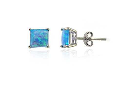 Women Sterling Silver Magnificent Lab Created Blue Opal Stud Earring, Ear Pierced Only