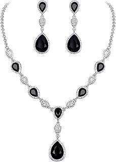 EleQueen Silver-Plated Ruby Crystal Necklace and Cubic Zirconia Earring Set for Women with Lobster Clasp - Ideal for Brides and Bridesmaids in Teardrop Design