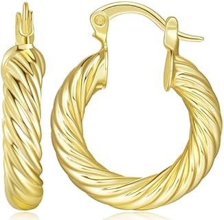 Spiral Design 14K Yellow Gold Plated Hoop Earrings with Click-Top Closure - Elegant Accessory for Women