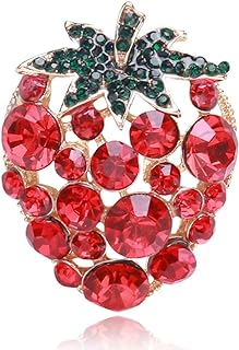 Rhinestone Strawberry Brooch for Women Girls Teen Cute Red Cubic Zirconia Fruit Lapel Pins Elegant Hat Clothes Bag Decoration Accessories Stylish Brooches Pin Breastpin Scarf Shawl Clip Promise Gift Suit Tie Art Deco Anniversary
