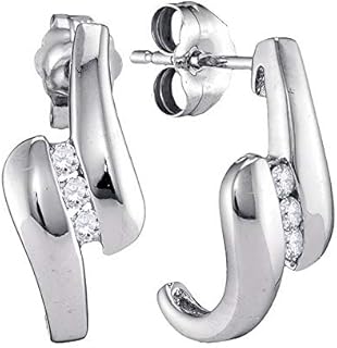 The Diamond Deal 10kt White Gold Womens Round Diamond Half J Hoop Fashion Earrings 1/8 Cttw