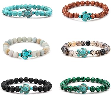 "Ocean Serenity" Sea Turtle Charm Bracelet with Natural Gemstone Beads and Elastic Rope Chain for Men and Women