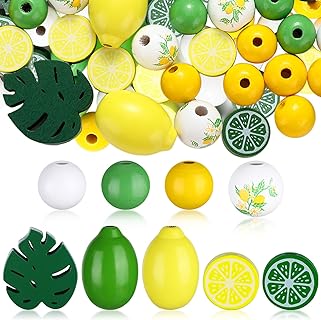 195 Pcs Summer Lemon Wooden Beads Colorful Tropical Wood Beads for Craft Yellow and Green Fruit Spacer Beads for DIY Crafts Making Bracelet Necklaces Farmhouse Decor (14mm, 16mm)