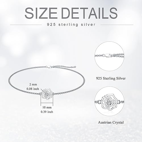 Flower Ankle Bracelet for Women, 925 Sterling Silver Crystal Adjustable Anklet