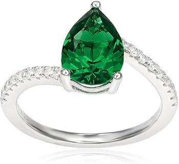 Gold Plated Emerald Ring for Women Pear Cut Anniversary Engagement Promise for Her 925 Sterling Silver Rings