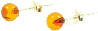 Sterling Silver Genuine Baltic Amber Stud Earrings with Secure Push-Back for Women, Elegant and Chic Design