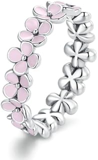 Pink Cherry Statement Ring Tiny Dainty Daidy Flower Stacking Wedding Engagement Rings Promise Finger Band for Women Delicate Everyday Ring Best Ideal Gift for Girls Anniversary Christmas Girlfriend Mom