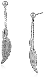 Rhodium Plated 925 Sterling Silver Dangling Multi-Feather Drop Earrings for Women and Girls