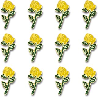 SHOP AWARDS AND GIFTS Yellow Rose Flower Enamel Metal Lapel Pin, Retro Pins for Clothes, Bulk Pack of 12, Poly Bagged, 7/8 Inch