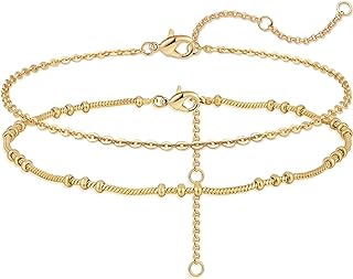 18K Gold Plated Bead Chain Anklet with Lobster Claw Clasp for Women, LADYGD Dainty Layered Adjustable Ankle Bracelet - A Perfect Summer Gift for Girls