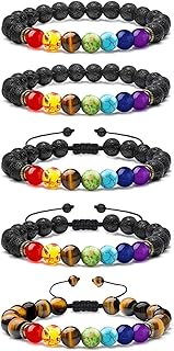 LABOTA Verstellbares Chakra-Armband aus natürlichen Lavastein- und Tigerauge-Perlen, ätherisches Öl Diffusor, Unisex, ideal für Geschenke und stresslindernde Anwendung, 7–9,4 Zoll