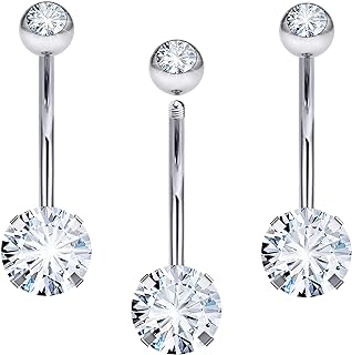 Prjndjw 14mm Stainless Steel Belly Button Rings with Cubic Zirconia for Women and Men, Hypoallergenic, Versatile and Durable Body Jewelry for Belly, Rook, and Big Eyebrow Piercings