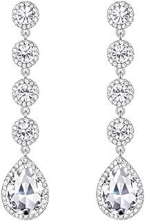 Elegant Pierced Teardrop Dangle Earrings with Crystal Beading for Women - BriLove's Wedding Bridal Chandelier Design