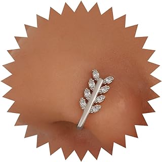 Boho Crystal Leaf Nose Ring Gold Cz Leaf Nose Cuff Olive Leaf Cz Septum Nose Rings U Shaped Clip On Nose Stud Rhinestone Leaf Hoop Nose Piercing Jewelry for Women and Girls