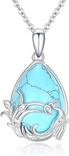 OHAYOO Turquoise Peacock Pendant Necklace with Rolo Chain for Women and Girls, Sterling Silver Bohemian Jewelry Design