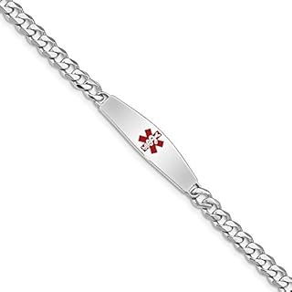 Luxurious 925 Sterling Silver Engravable Medical ID Curb Chain Bracelet with Lobster Claw Clasp for Women - Available in 7" or 8" Lengths