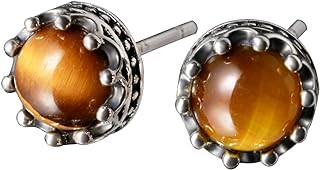 Jewever 925 Sterling Silver Inlay Tiger Eye stone Earrings Crown Design Healing Crystals and Gemstone Studs For Woman Gift