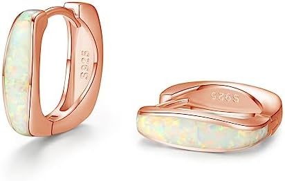 Opal Hoop Earrings for Women Hinged Hoop Earrings Sterling Silver/Rose Gold/ 14K Gold Plated Hoop Earrings Hypoallergenic Small Square Fashion Hoop Opal Jewelry Gifts for Women Girls