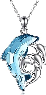 925 Sterling Silver Dolphin Pendant Necklace with Cubic Zirconia on Rolo Chain - Perfect Gift for Mothers, Wives, and New Moms - Expressive Dolphin Family Design