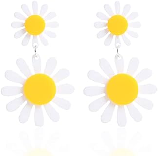 GUOXIAOMEI Bohemian Daisy Earrings Daisy Flower Earrings for Women Girl Acrylic Yellow Flower Daisy Dangle Earring Wild Lily Petals Hawaii Sunflower Plant Earrings
